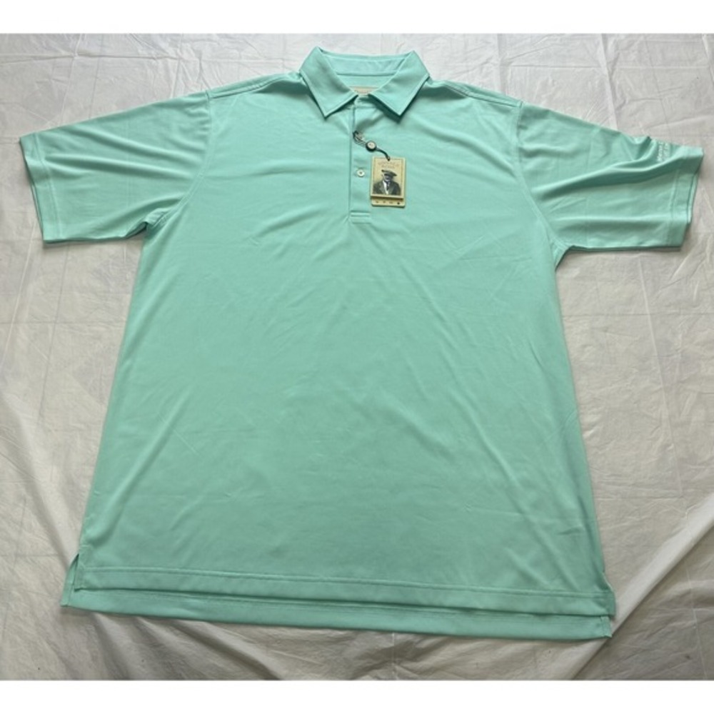 NEW Donald Ross‎ men's LARGE Golf Polo Shirt Solid Sea Foam Green Sleeve Logo
